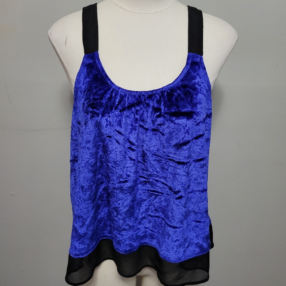 Mudd royal blue velvet chiffon trim tank size large
